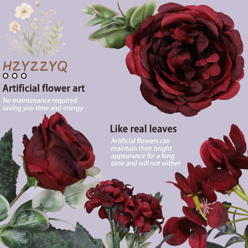 Artificial Flower Autumn Peony Rose (8, Red)