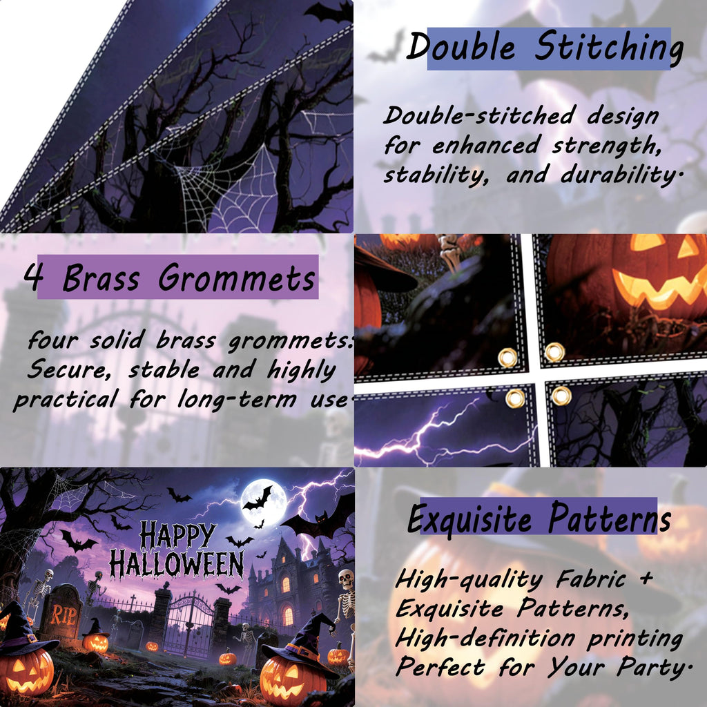 Happy Halloween Backdrop 10×6.5ft Halloween Banner with Stretchy Spider Web