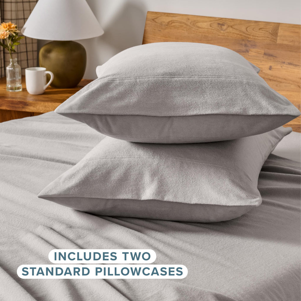 Flannel Pillowcases 100% Cotton (Standard Set of 2, Light Grey)