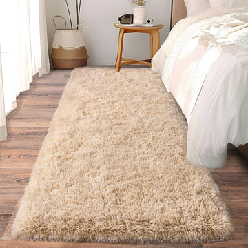 Soft Runner Rugs for Bedroom Hallways, 2x6 Beige Fluffy Shag Throw Area Rug Non Slip for Bedside Dorm, Long Shaggy