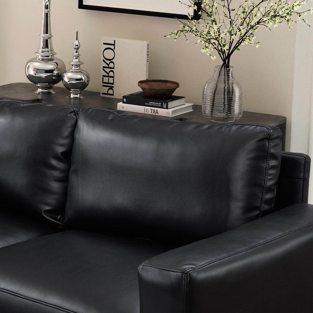 Faux Leather U-Shaped Sectional Couch with Solid Wood Legs, Mid Century Modern Modular Sofa with Ottoman, Comfort