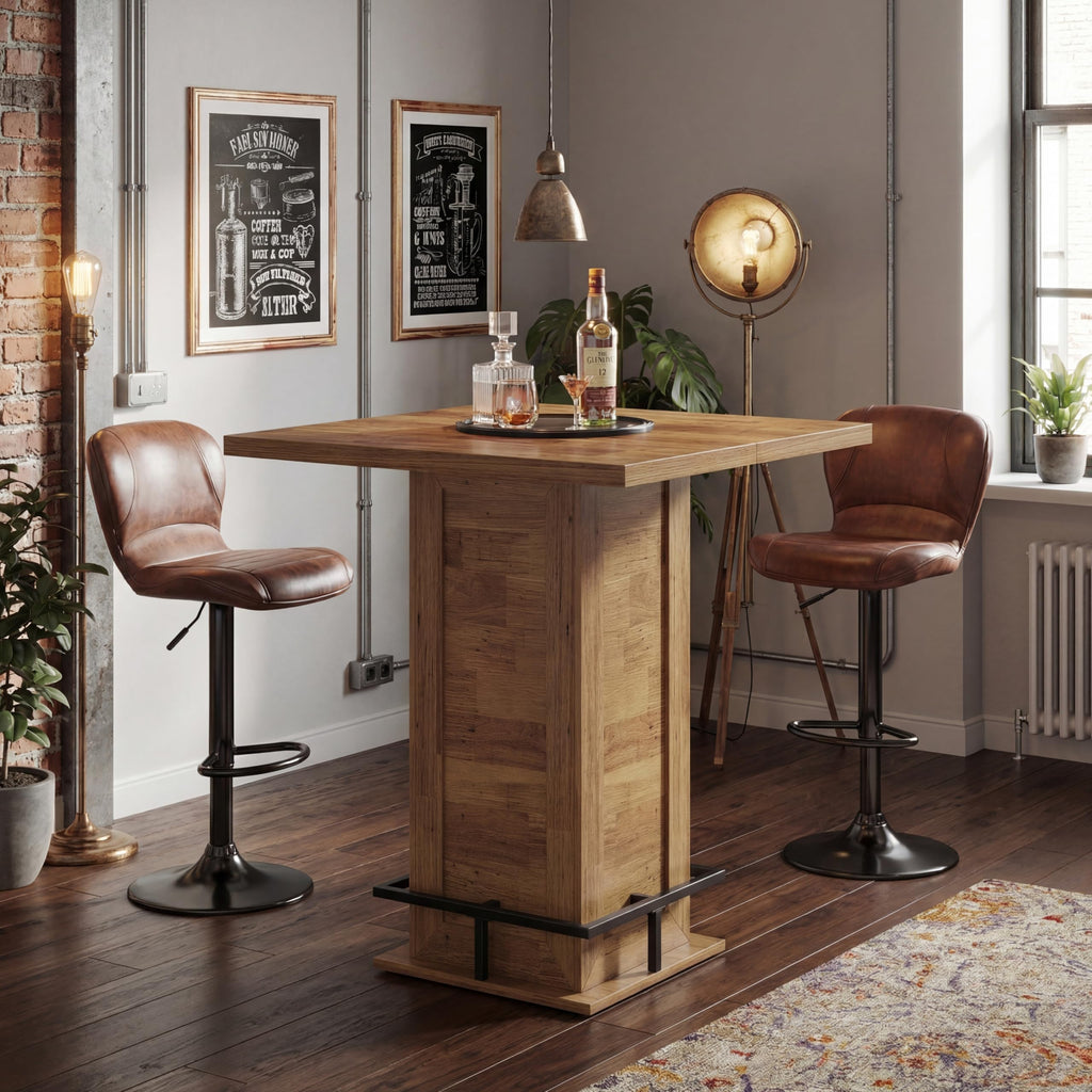 Square Bar Height Table, 39.4" H Counter Height Pub Table, High Top Kitchen Bar Table with Footrest, Restaurant