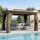 10' x 12' Outdoor Patio Gazebo, Heavy Duty Gazebo Canopy Shelter with Double Roof, Curtains, Netting, Steel Frame