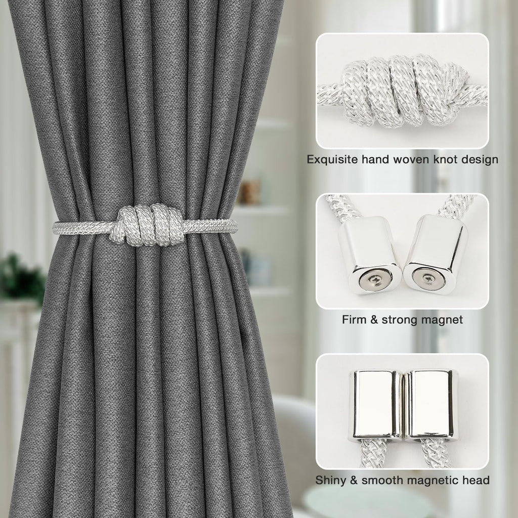 Mini Magnetic Curtain Tiebacks Modern Simple Style Drape Tie Backs Elegant Hand Weave Rope Knot Decorative - 2 Pack