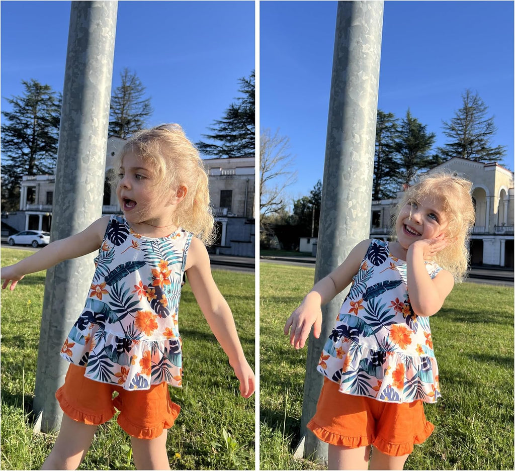 Toddler Girls Summer Outfits Sleeveless Ruffle Top and Shorts Set