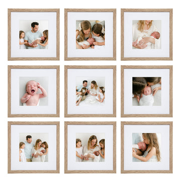 9 Piece Gallery Wall Frame Set, 12x12 in. Matted to 8x8 in. (Light Natural)