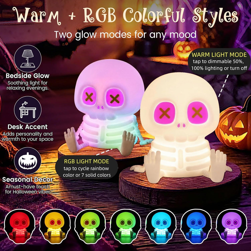 Skeleton Skull Lamp, Halloween Decor Gift, Kids Night Light Toy