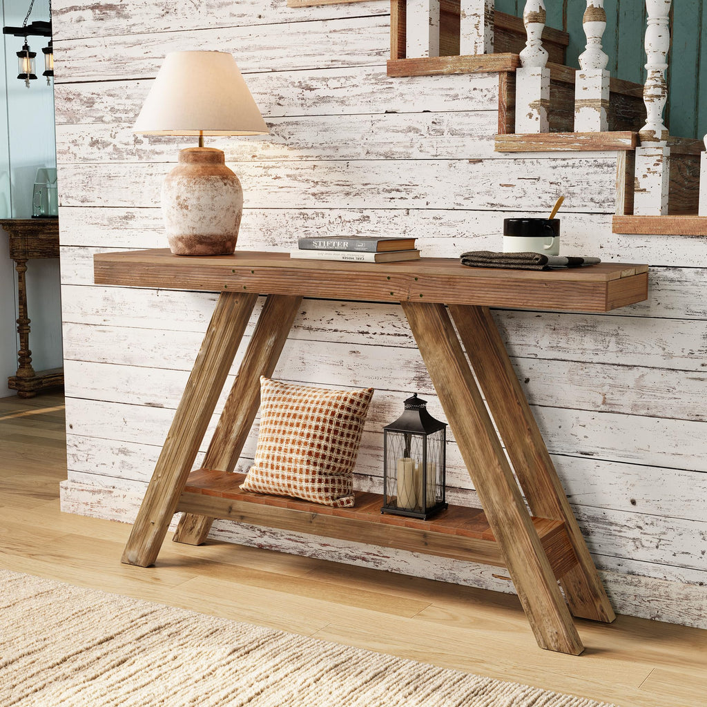 46" Farmhouse Console Entryway Table, Reclaimed Wood(Brown)
