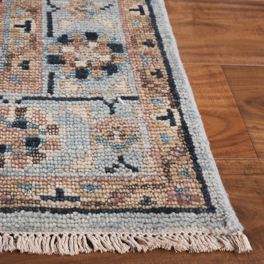 Samarkand 8' x 10' Light Blue/Beige Hand-Knotted Traditional Oriental Premium Wool Dining Area Rug
