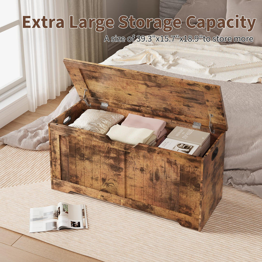 Storage Bench with Farmhouse Design - Storage Chest with 2 Safety Hinges, 15.7 x 39.4 x 18.9 Inches, Ideal, and