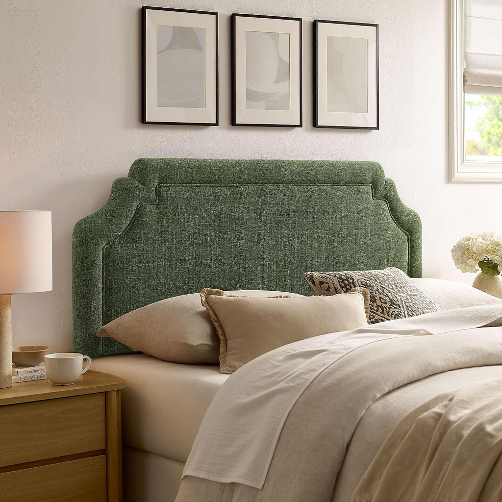 Queen Upholstered Fabric Headboard in Foliage - Padded Cushioned Headboard with Woven Heathered Upholstery