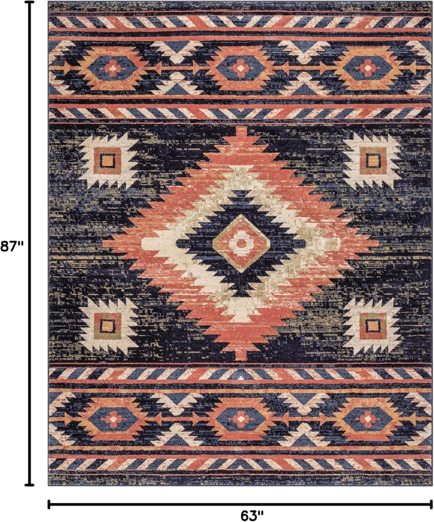Lizette Dark Blue Traditional Medallion Area Rug