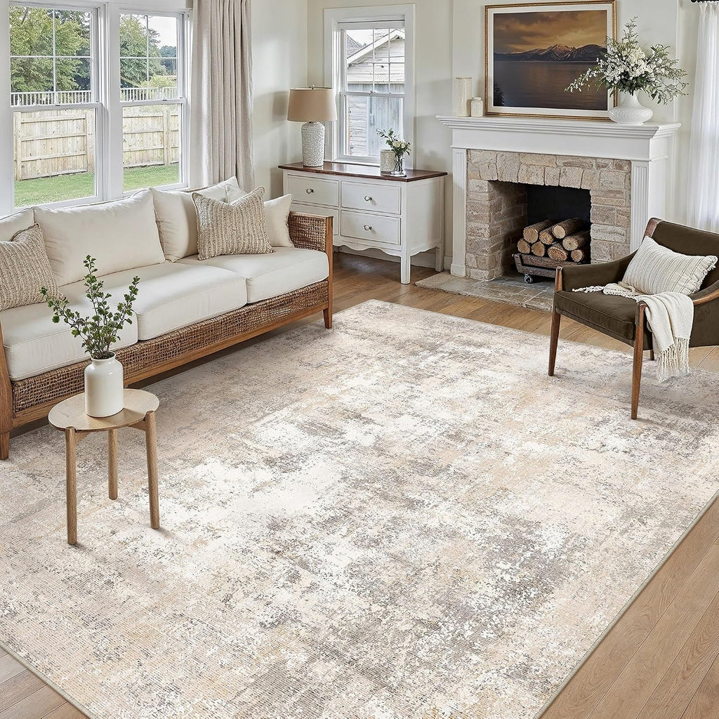 8x10 Beige Grey Abstract Area Rug