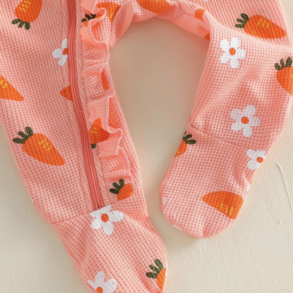 My First Easter Baby Girl Outfit Newborn Carrot Footie Romper Zipper Ruffle Jumpsuit Bodysuit Infant Spring