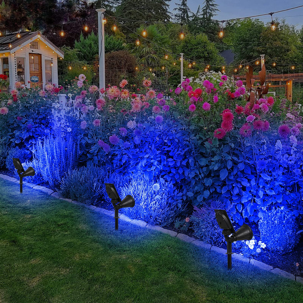 Blue Solar Spotlights, Solar Lights Outdoor Waterproof, Auto ON/Off Adjustable Solar Garden Pond Lights for Tree
