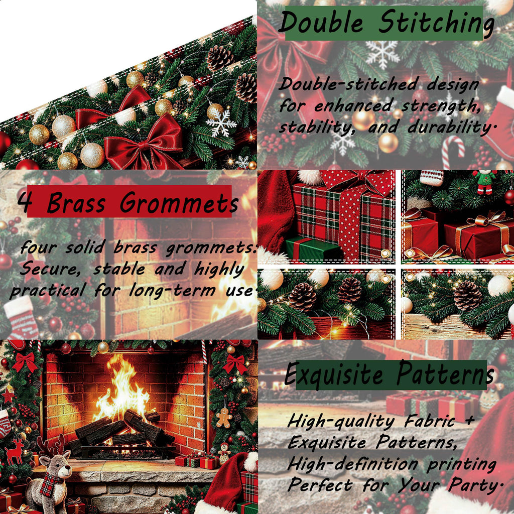 8×6Ft Fireplace Christmas Backdrop, Merry Christmas Banner for Photography