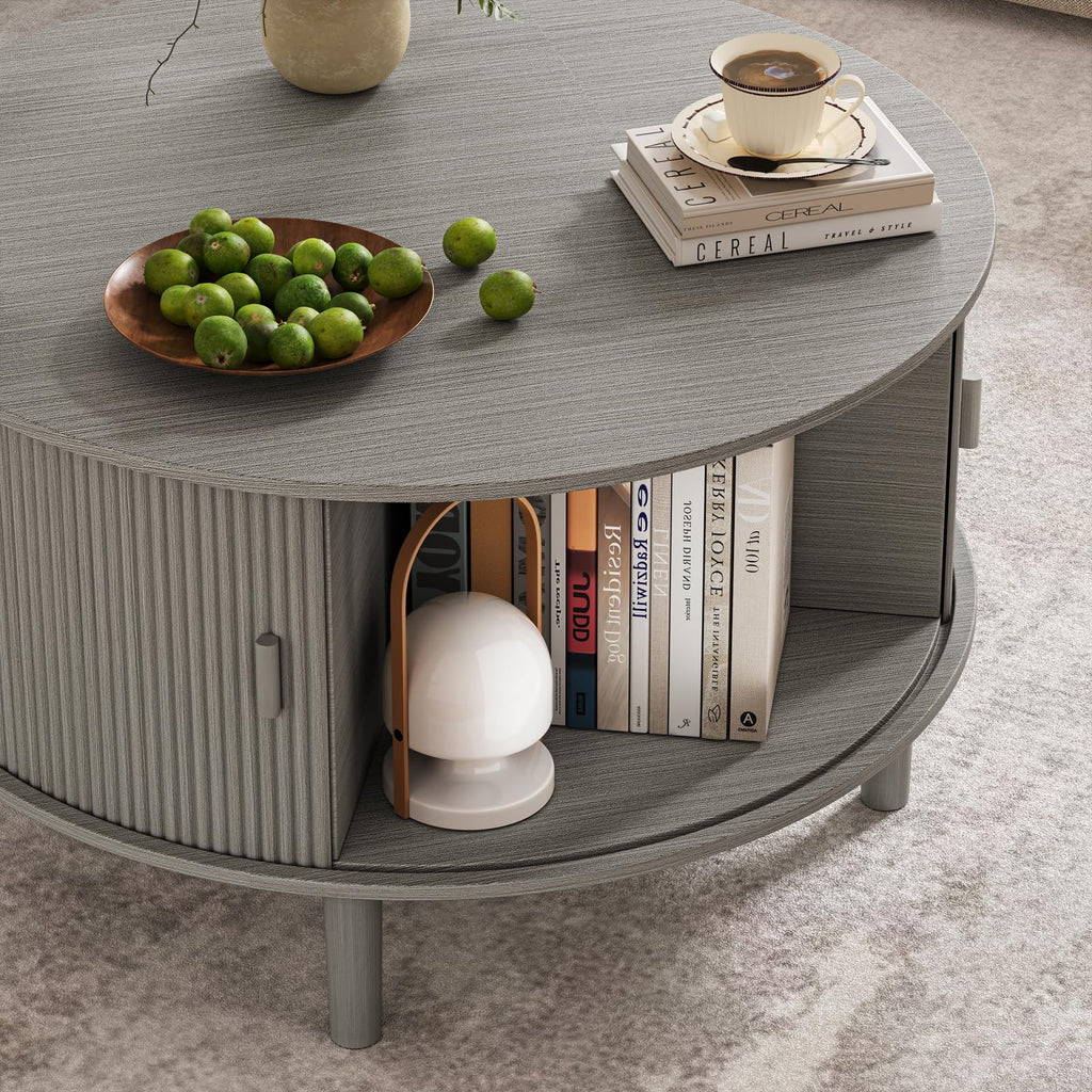 Fluted TV Stand and Coffee Table Set of 2, Grey