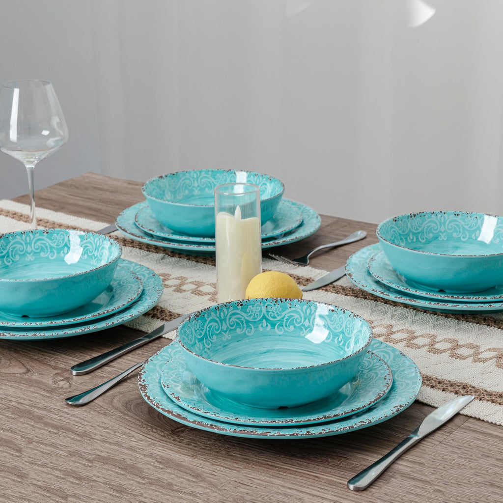 12-Piece Dinnerware Set, set of 4, 100% Melamine Dishes Dining Set