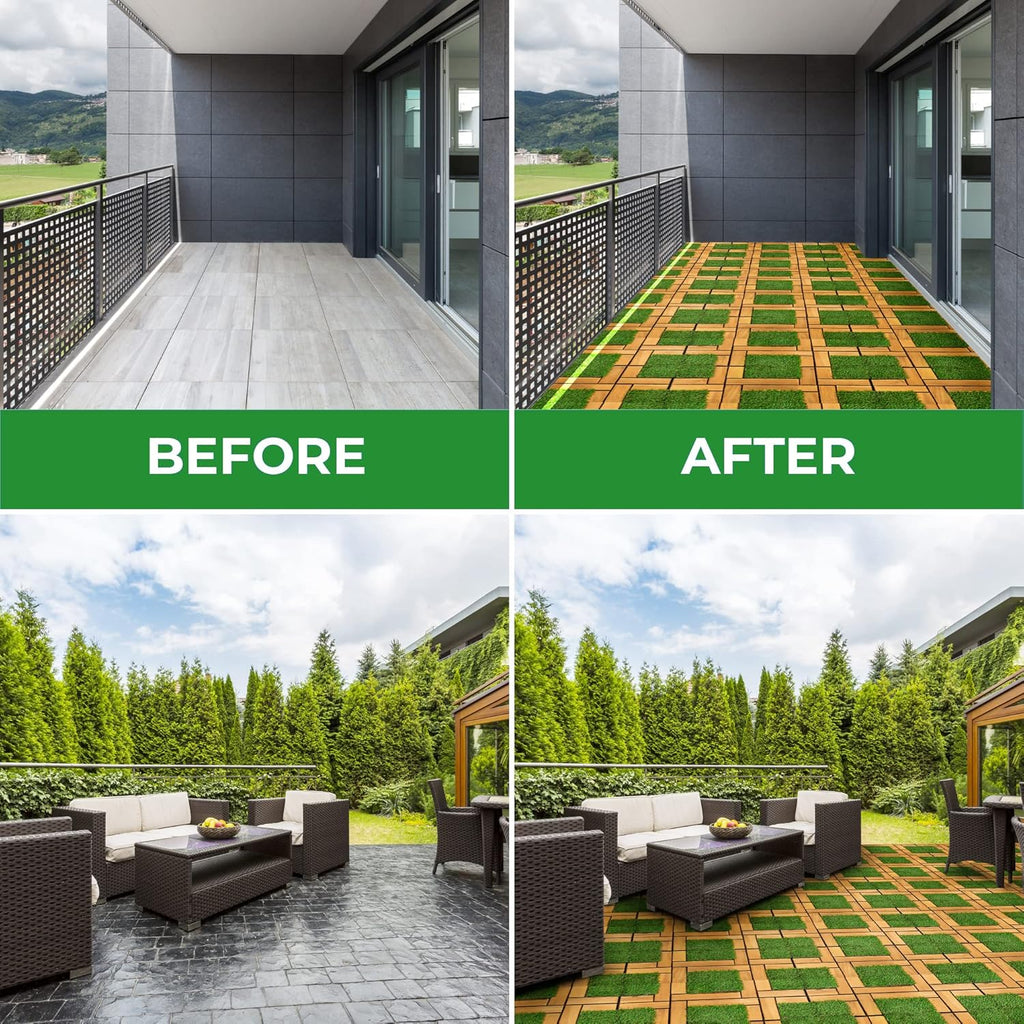 12''x12''0.94" Artificial Grass with Acacia Wood Deck Tiles Home Decor Patio Decor Kitchen Tile - Outdoor Fake Grass