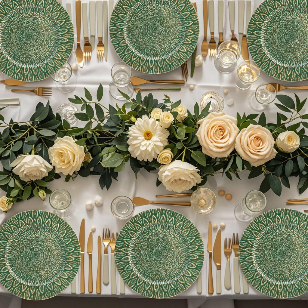 Green Charger Plates, 13 Inch Set of 6 Plastic Peacock Chargers for Dinner Plates, Table Settings, Easter
