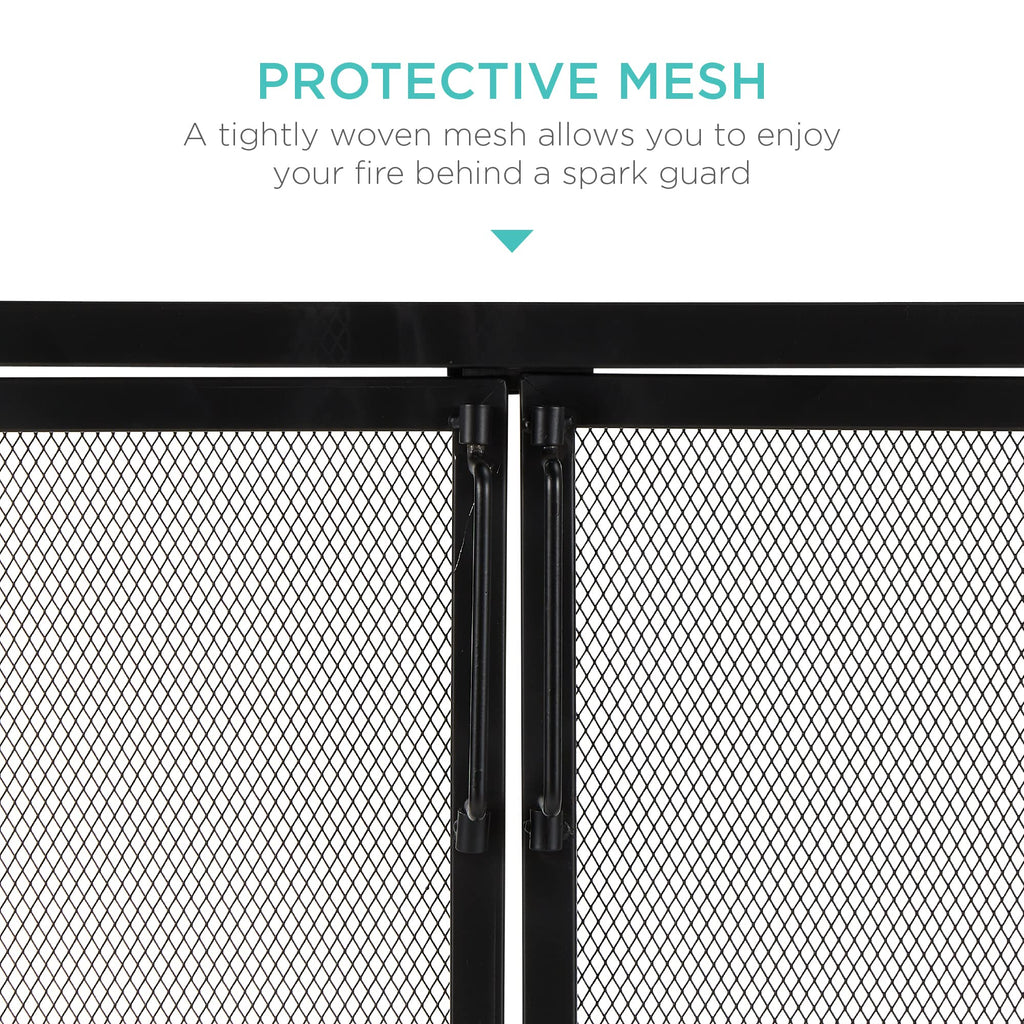 38.5x31in 2-Door Fireplace Screen, Handcrafted Wrought Iron Decorative Mesh Geometric Fire Spark Guard w/Magnetic