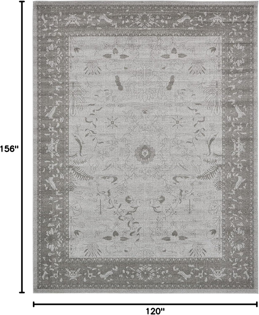 Miranda Rug - 10' x 13' 1 Light Gray Easy-Clean Area Rug - Vintage Floral Design