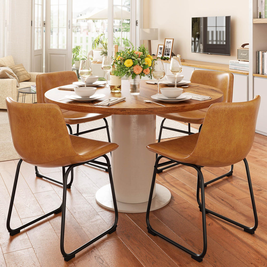 Dining Chairs Set of 6, 18" PU Leather Dinner Chairs, Brown