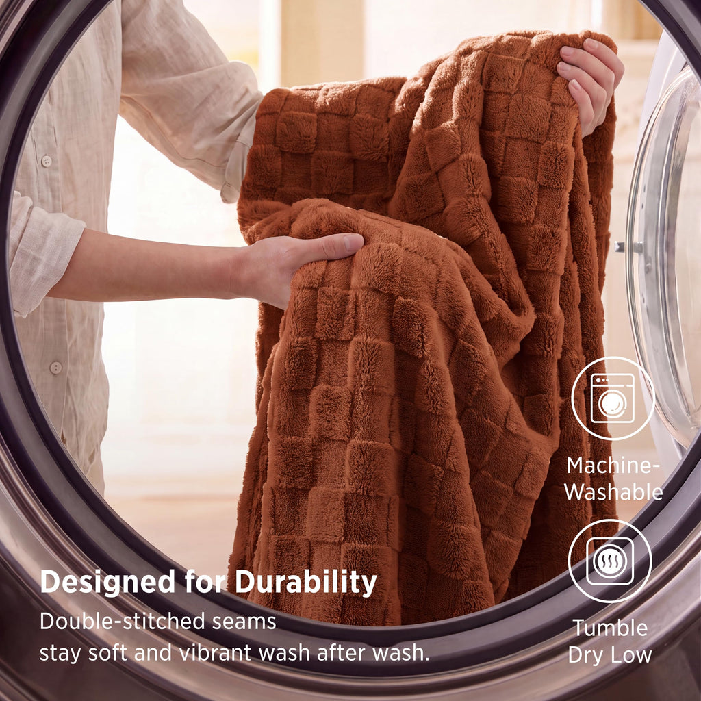 Checkered Soft Fall Throw Blanket for Couch, Burnt Orange, 50"×60"