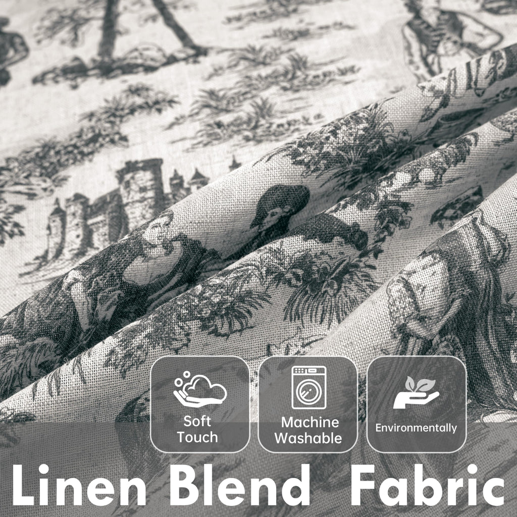 100% Blackout Curtains Toile Linen Back Tab, W52xL84, Black