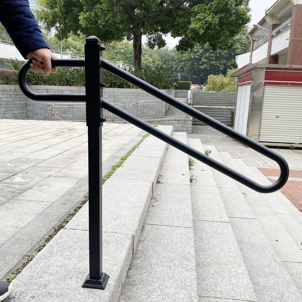 28"-8.5" L X 35.5" H Single Post Wrought Iron Handrails for Outdoor