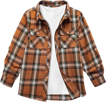 Boys Long Sleeve Button-Down Plaid Shirts