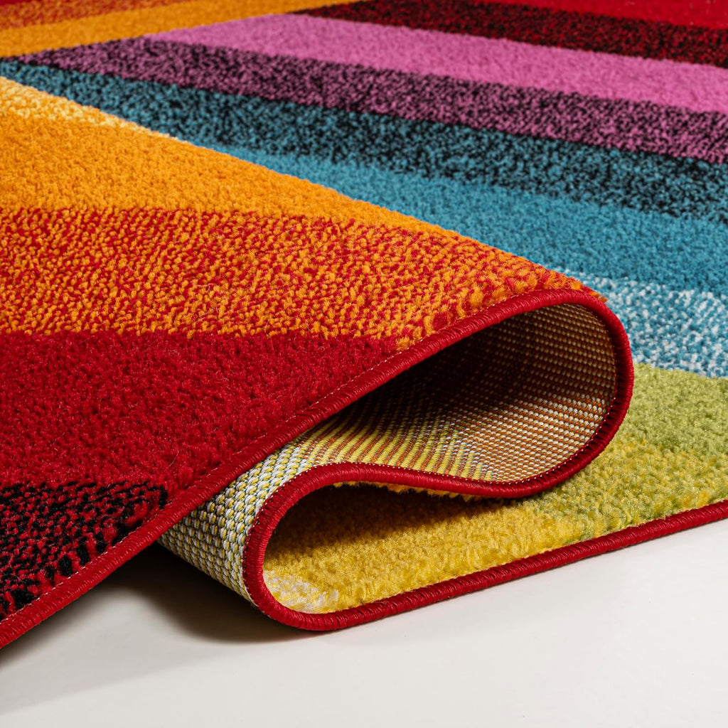 Retro Rainbow Stripe Multi Indoor Area Rug, Contemporary, Casual, Coastal, Easy-Cleaning, Pet Friendly
