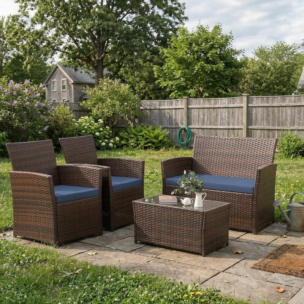 4 Piece Outdoor Patio Furniture Sets, Patio Sectional Furniture Conversation Sofa Set