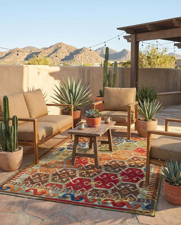 Outdoor Southwestern Collection Rug - Multi Flatweave-Pile Rug Perfect s, Kitchens, Breakfast Nooks, Accent Pieces