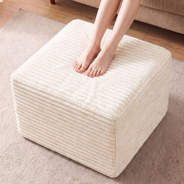23in Square Pouf Ottoman, Large Corduroy Ottoman Foot Rest with Solid High-Density Foam, Removable Washable Cover