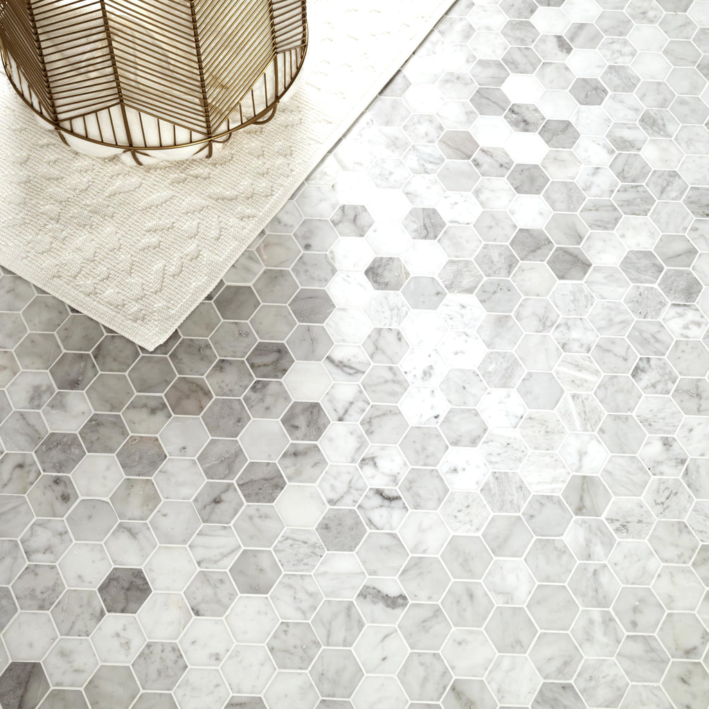 Honed Marble Hexagon Wall Tile | Carrara White | 12" x 11.75"