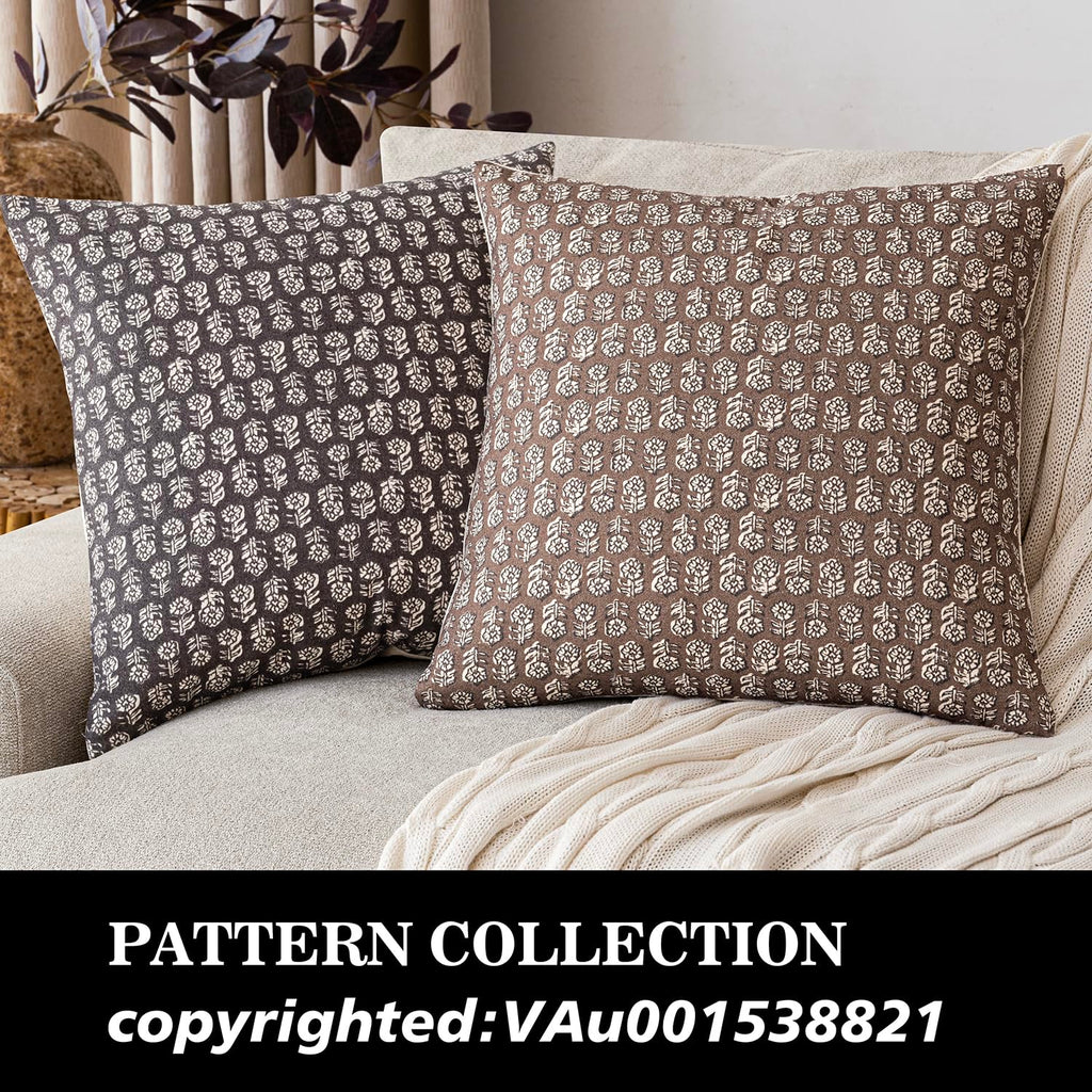 Decorative Floral Print Throw Pillow Covers 18×18 Inch, Brown