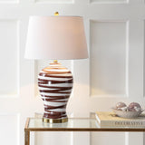 29" Brown/White Ceramic Table Lamp Bedroom Office, Modern Coastal Bedside Lamp with White Linen Shade