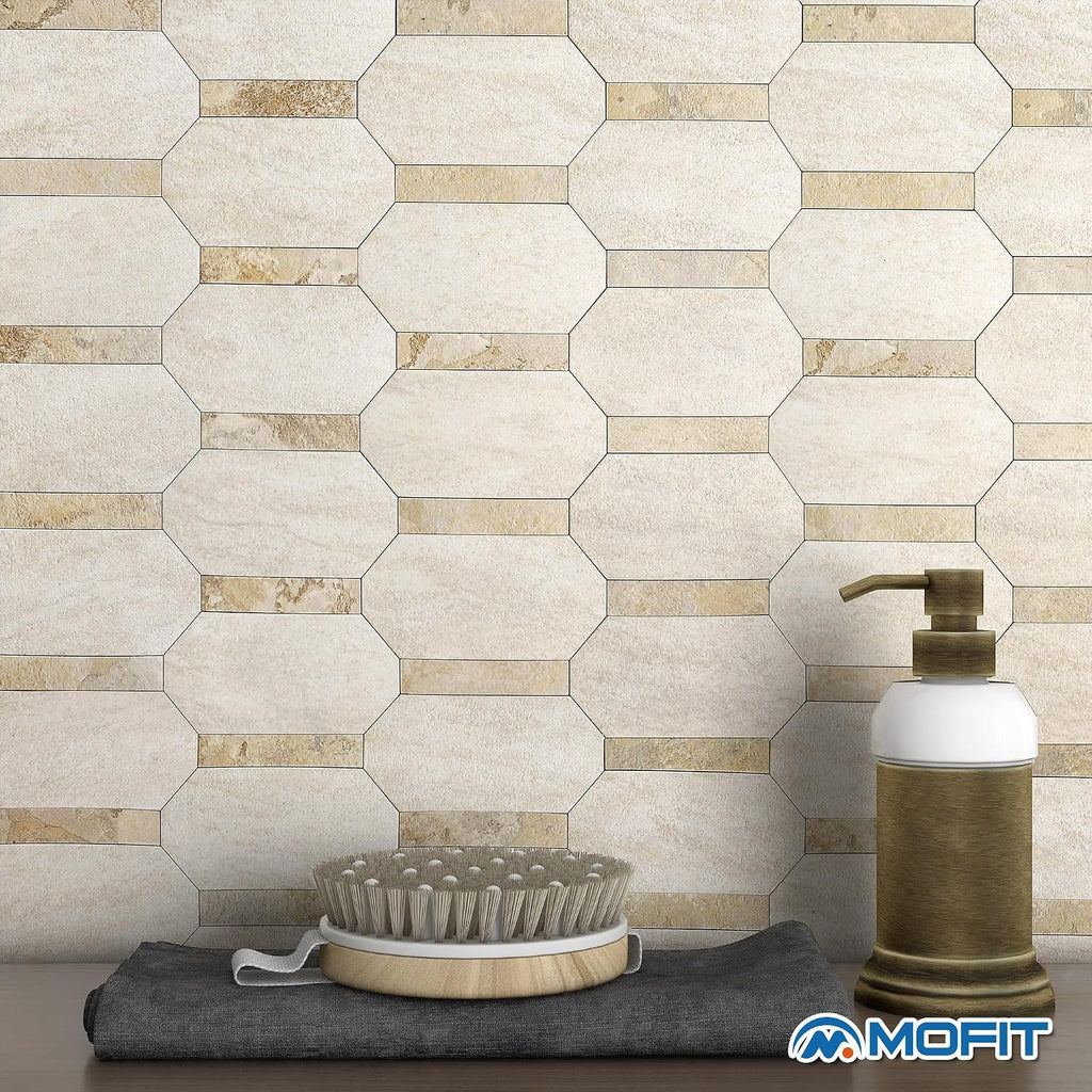 Octagon Peel and Stick Mosaic Tile Backsplash Beige 10pcs