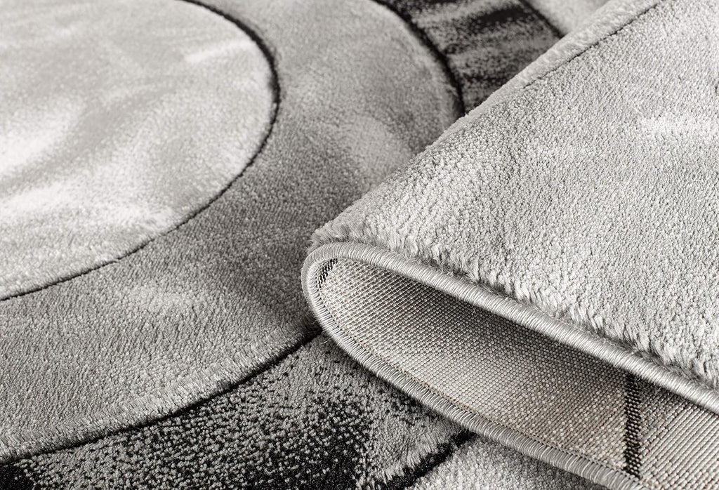 Area Rug Modern 5x7 Grey Black Circles Geometry Soft Hand Carved Contemporary Floor Carpet Fluffy Texture for Indoor
