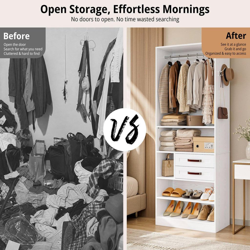 Closet Organizer System with 2 Drawers & Adjustable Shelves, 29.6"