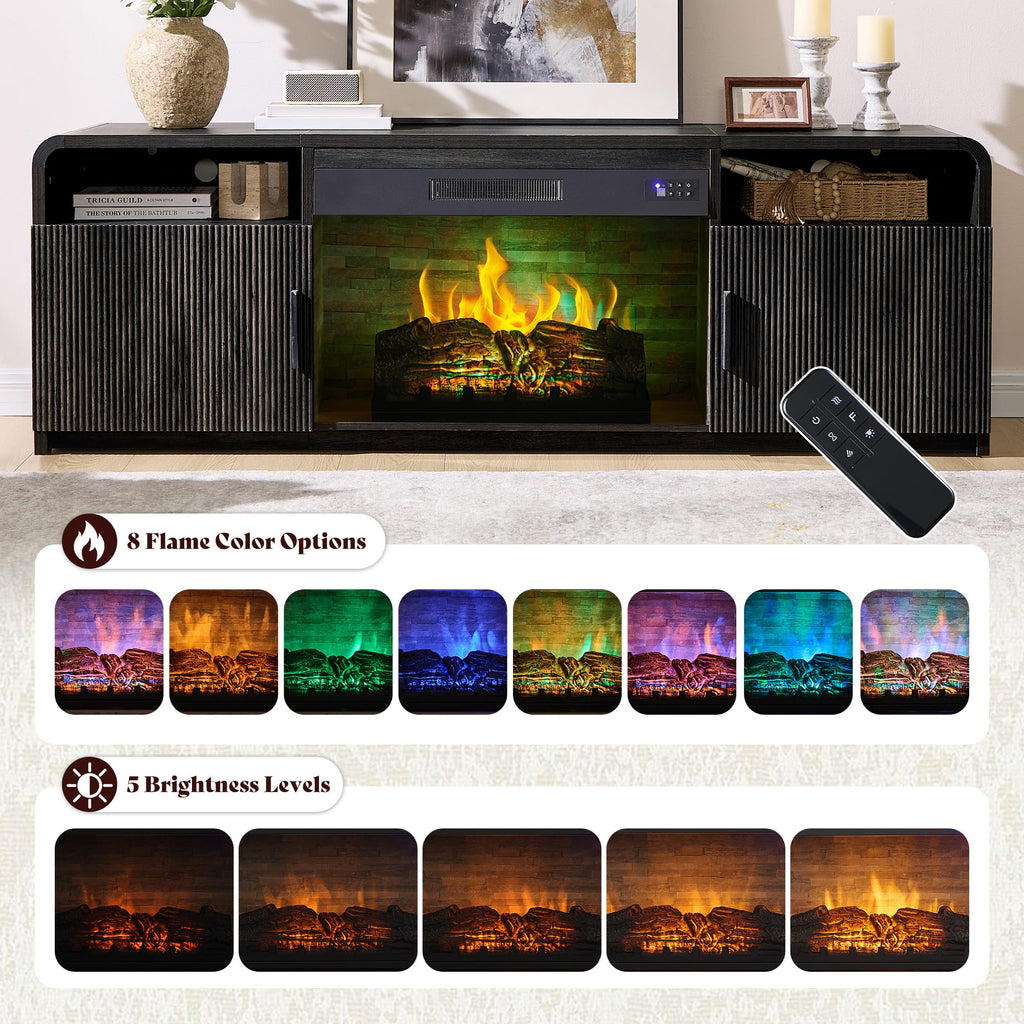 70" Fluted TV Stand with 30" Electric Fireplace