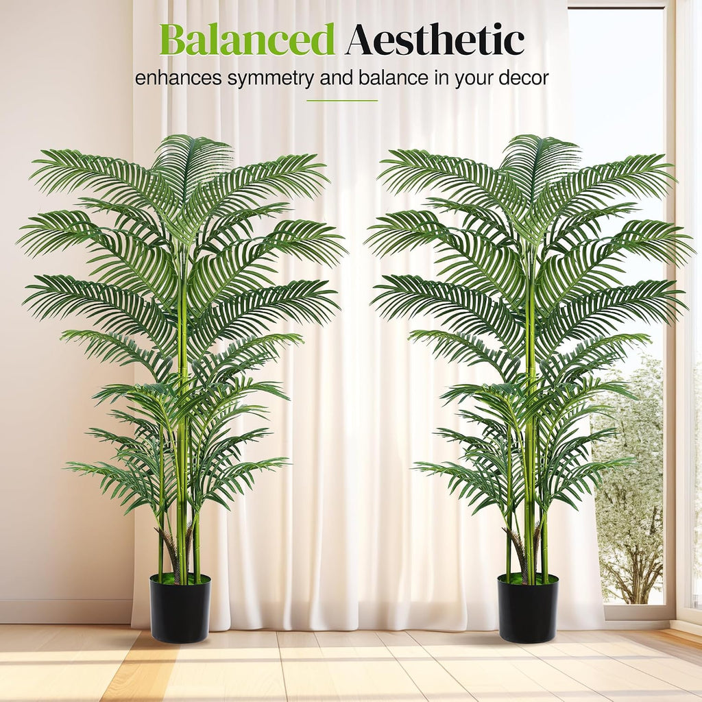 Artificial Palm Tree 6FT, Faux Plants Indoor and Outdoor 2 Pack, Tall Fake Tree Tropical Areca Floor Plant in Pot - Set of 2