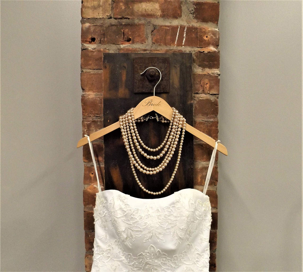 Bridal Hanger, Natural Wood Hanger Engraved with (Bride), 17" (1 Piece), Natural w/Engraved Print