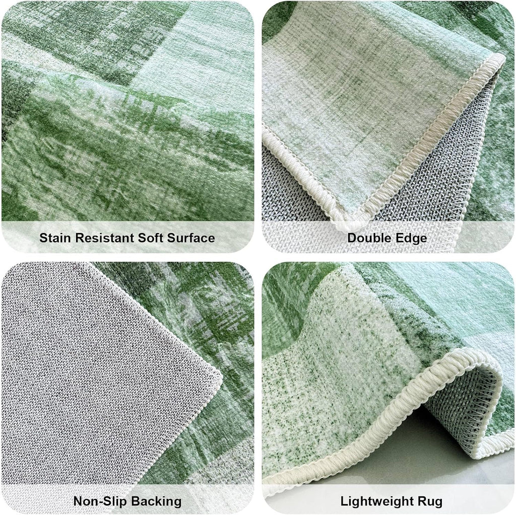 5×7 Washable Modern Area Rugs,Checkered Abstract Neutral Non-Slip High Traffic Large Carpet and Farmhouse,Spring Green
