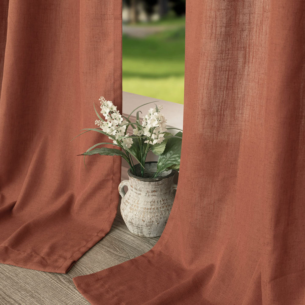 Burnt Orange Curtains 90 Inches Long Dining 2 Panels Back Tab Pocket Light Airy Breathable Flowing Cotton Textured