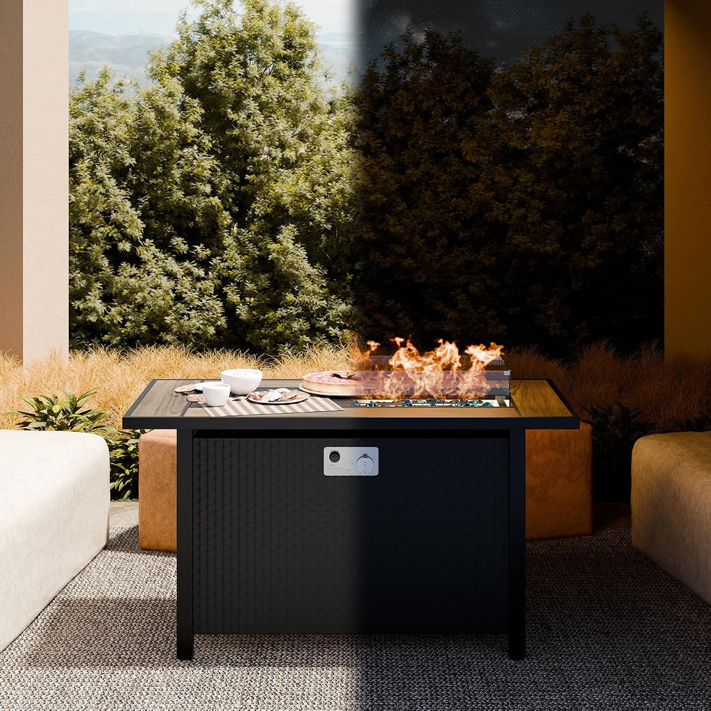 45 Inch Propane Fire Pit Table, 50,000 BTU Outdoor Gas Fire Pit & Backyard, 2-in-1 Firepit Dining Table with Glass