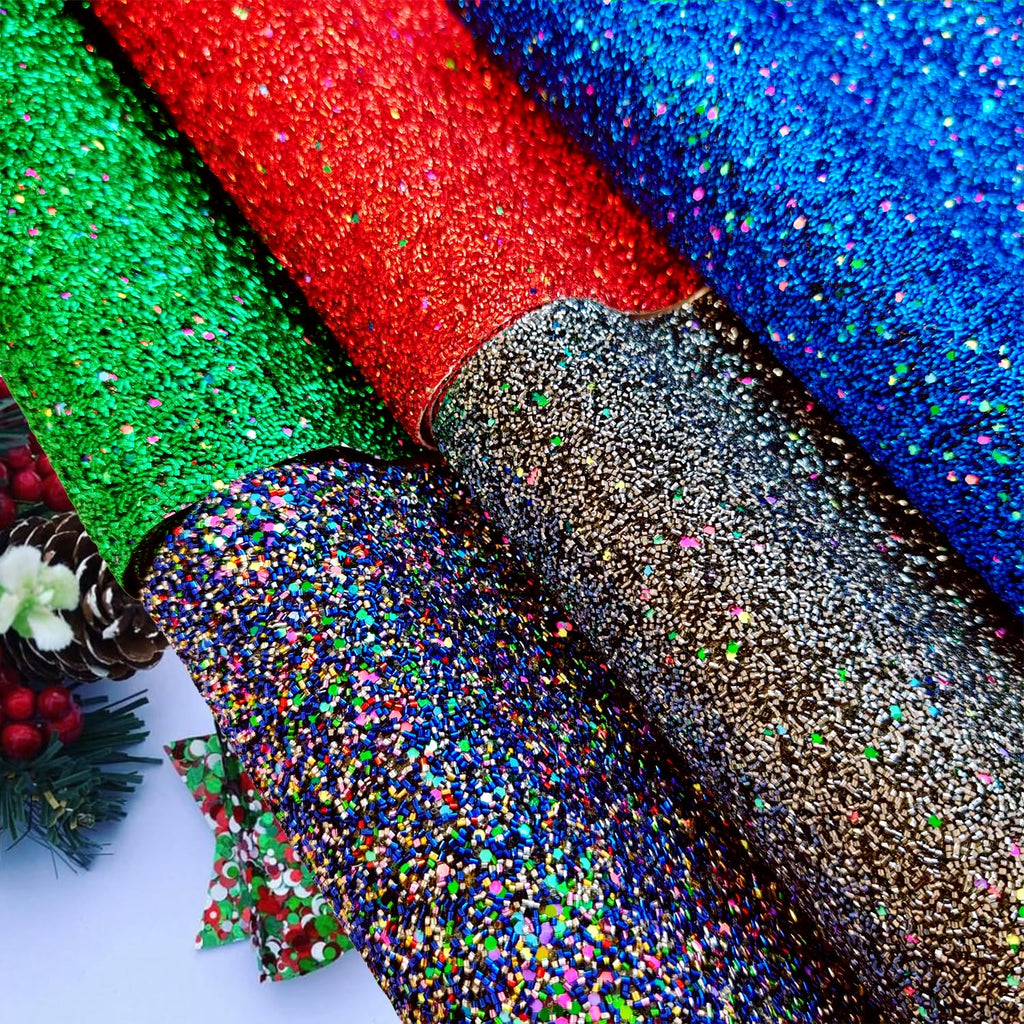 Gray Tinsel Fabric Chunky Glitter Faux Leather Roll, 52" x 12" inches, Halloween Mardi Gras Leatherette for Holiday