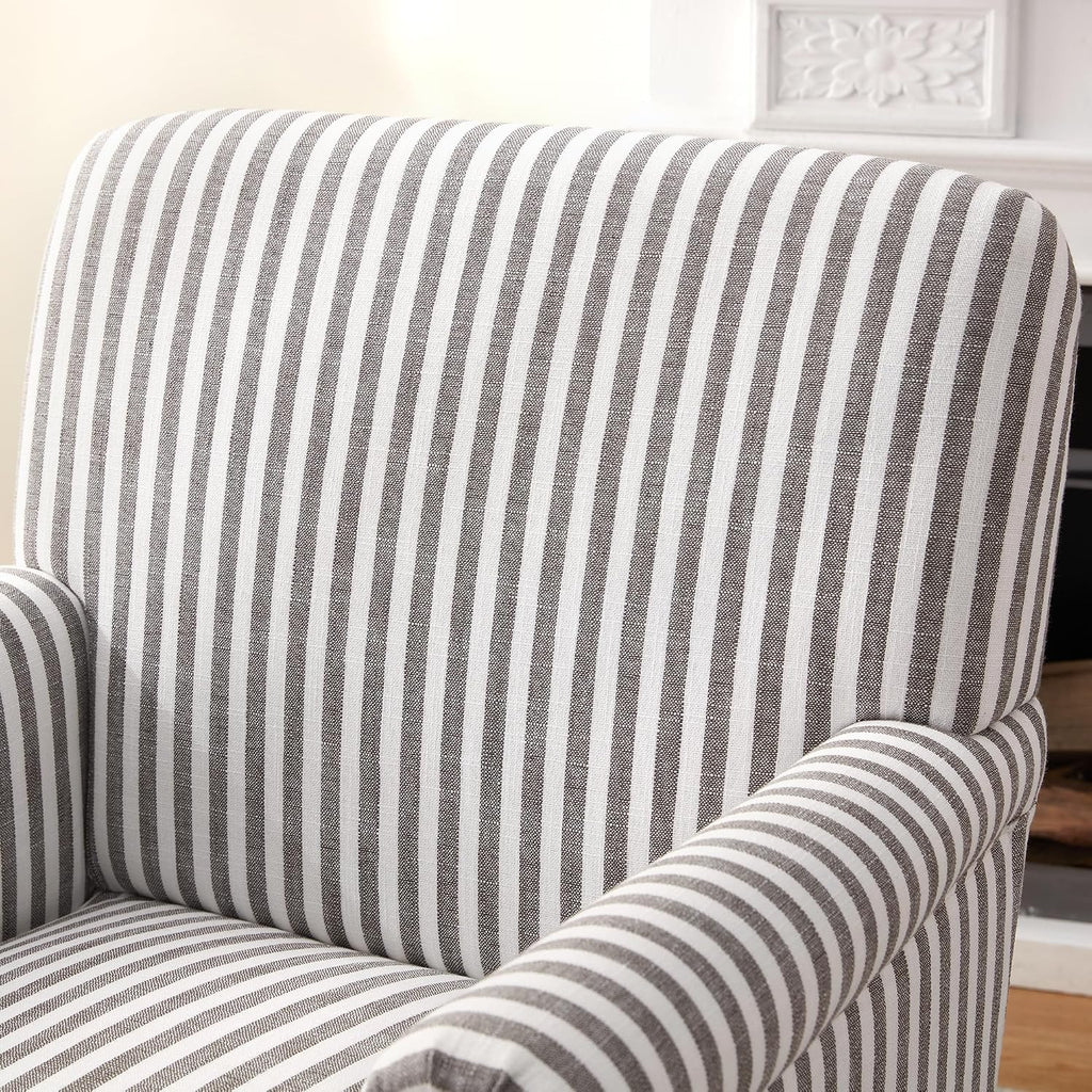 Linen Fabric Accent Chair, Mid-Century Modern Upholstered Armchair with Solid Wood Legs, Comfy Reading Club Chair