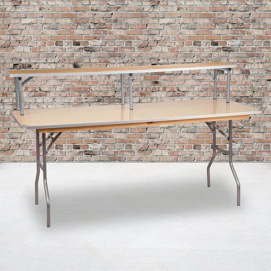 6 Foot (72" x 12") Birchwood Bar Top Buffet Riser with Silver Folding Legs